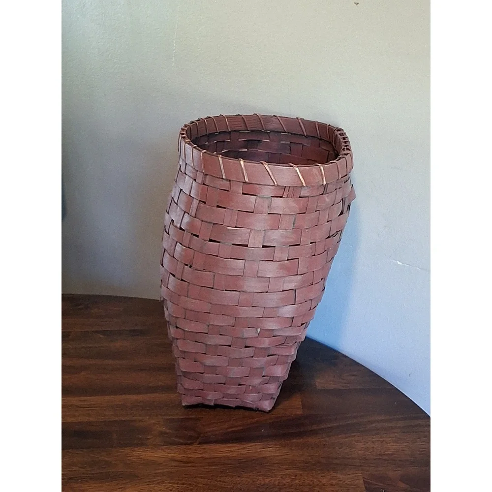 Vintage Woven Splint Basket Set Red Tall Floor & Blue White Wall Hanging Decor